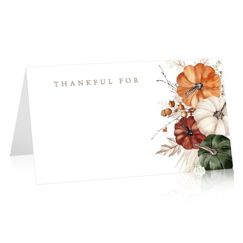 FYSUIMU 50Pcs Fall Thanksgiving Place Cards 2 x 3.5 Inch Pumpkin Guest Tented Cards Blank Folded Name Card Seat Assignment for Harvest Autumn Party Table Setting Supplies