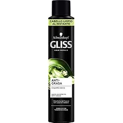Schwarzkopf Gliss Champú seco anti-grasa, Negro - 200 ml- 24h de efecto anti-grasa, Cabello limpio al instante