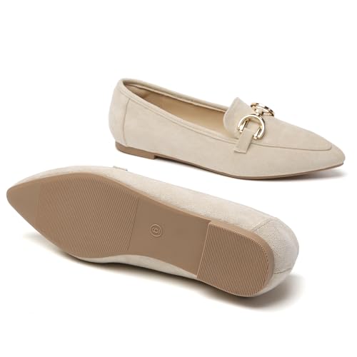 Image of Tilocow Metal Chain Loafers Flats for Women Pointed Toe Slip on Flats Dressy Casual Comfortable Work Business Shoes