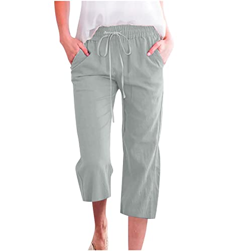 Pantalon cargo 3/4 femme en lin confortable pour la randonnée et le plein air