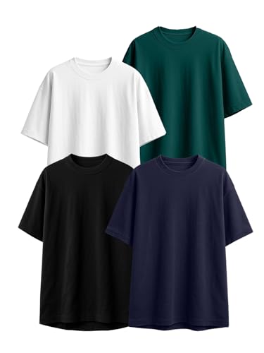 Image of Veirdo 100% Pure Cotton Oversized Loose Fit Half Sleeve Solid Core Round Neck Multicolor T-Shirt Combo for Men & Boys (Pack of 4)