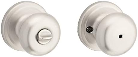 Kwikset Juno Interior Privacy Door Knob with Lock, Door Handle For Bathroom and Bedroom, Satin Nickel Keyless Turn Lock Doorknob, with Microban Protection
