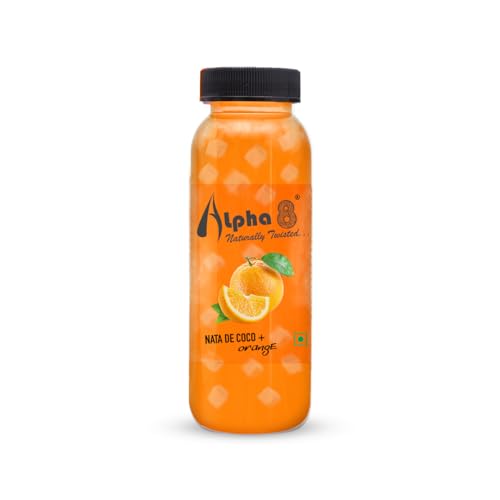 Image of ALPHA 8 FRUIT Juice with NATA De Coco Coconut Cubes Natural Energizer & Immunity Booster, Healthy Juice, High Fiber, Real Natural Taste((Orange Juice, Pack of 24)