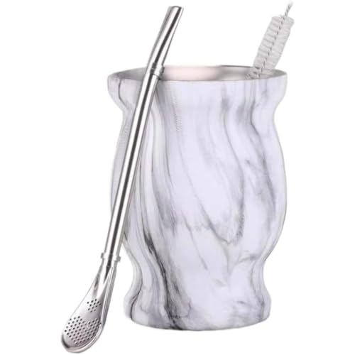 Wnbsiueマテ茶カップ ステンレス製 アルゼンチン300ml マテゴード マテ茶 グアンボ グァンボ ボンビージャ付 (石の模様,300ml スプーンなし)