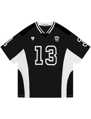 Aelfric Eden Jersey Shirts Color Blocking V-Neck Tee Oversized Vintage T Shirt Short Sleeve Casual Summer Tops