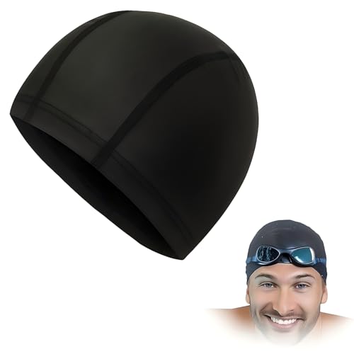 Gorro Piscina Impermeable, Gorro de Baño con Revestimiento de PU, Unisex Gorro de Natación Piscina Mujer y Hombre, Gorro Piscina Niño, Gorro de Natación Mujer Pelo Largo y Corto(Negro)