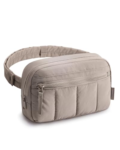BAGSMART Fanny Packs for Women Cross Body, Quilted Puffy Belt Bag with Pockets, Fashion Waist Packs for Traveling Hiking Camel