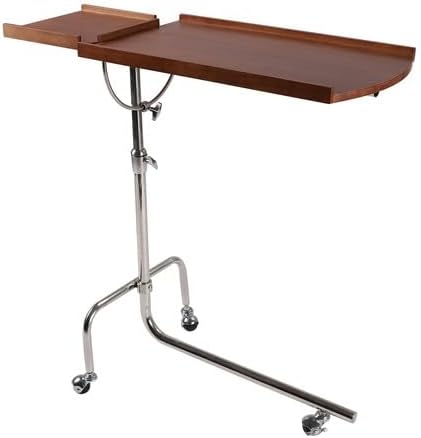 Miniatura 4 de Mesa de bandeja ajustable en forma de C en ángulo y altura, mesa plegable con bandeja giratoria de madera y ruedas giratorias, mesa auxiliar de