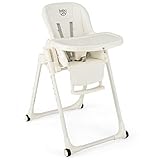 COSTWAY 4 en 1 Trona para Niños, Trona Portátil Plegable con 6 Alturas Regulables, Respaldo Regulable en 5 Posiciones y Reposapiés en 3 Posiciones, Doble Bandeja Removible y Cojín (Beige)