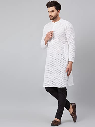 Image of See Designs Men's Cotton Regular Fit Lounge Pyjama | Soft & Breathable Sleepwear | Elastic Waist with Drawstring | Side Pockets | White