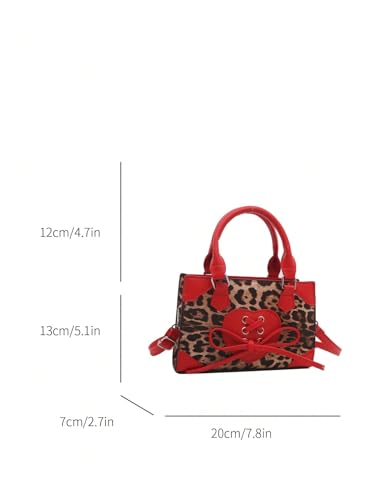 Image of RoseSeek Women's Y2K Leopard Print Lace Up Satchel Handbag Zipper Double Handle Mini Shoulder Bag