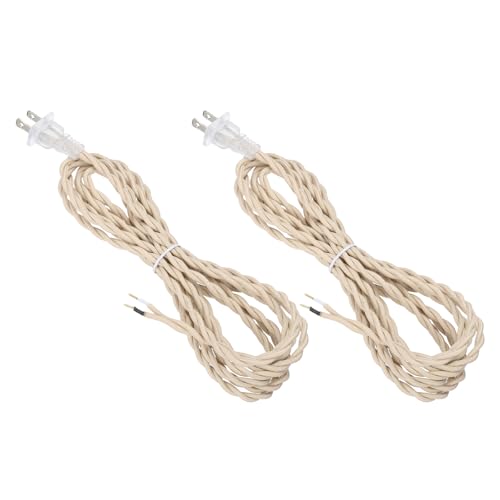 uxcell 8Ft 18/2 Twisted Cloth Covered Lamp Cord, 2 Pcs Vintage Fabric Electrical Wire with Plug...