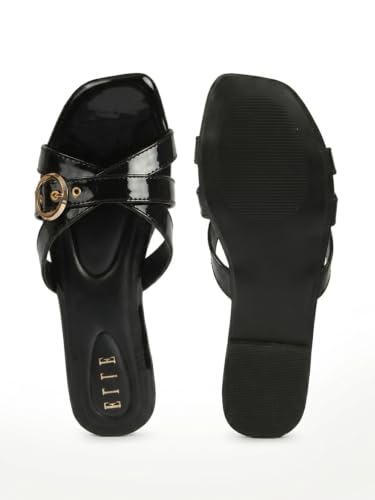 Image of ELLE Women's Criss-Cross Patent Multi-Strap Square-Toe Sandal
