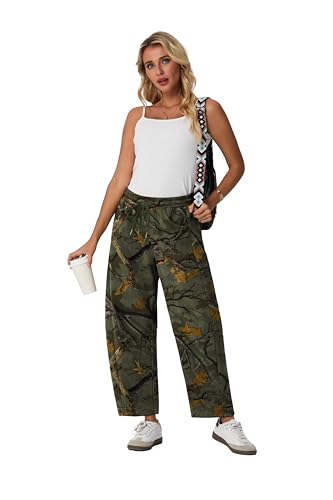 Image of Lepunuo Barrel Sweatpants Women Casual Baggy Elastic Waisted Pants Wide Leg Gym Trousers with Pockets