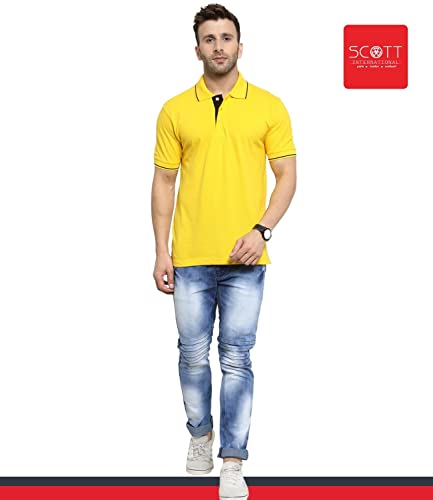 Image of Scott International Men's Regular Fit Organic Cotton Polo T-Shirt (Yellow with Black, 2XL)