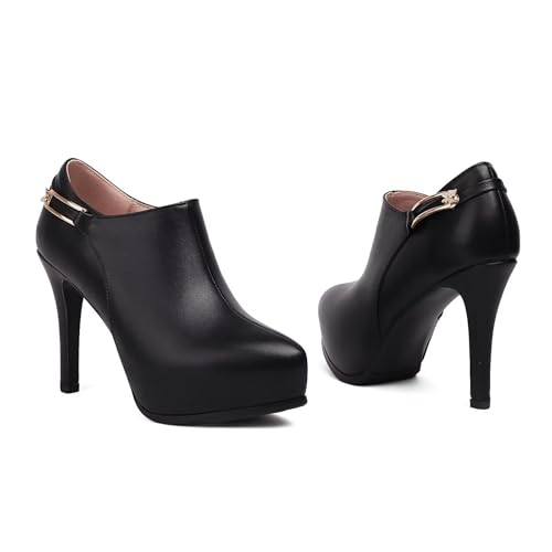 KISSASA Womens Pointed Toe Faux Leather High Heel Stiletto Side Zip Pointy Ankle Boots2