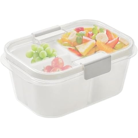 Keegud Three Grids ABS Food Storage Container, 3 Compartments Fruit Organizer Cover
