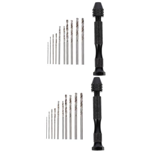 HOMSFOU 2 Sets Practical Manual Drill Pin Vise Hand Drill Bits Set for Wood Plastic Small Model Diy Projects