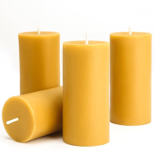 4 Packs Natural Beeswax Pillar Candles 2x4 inch, 140 Hours Burn Time, Unscented Beeswax Candles Pillar, 100% Pure Bees Wax Candles, Smokeless and Dripless Beeswax Candle for Prayer,Home,Relax