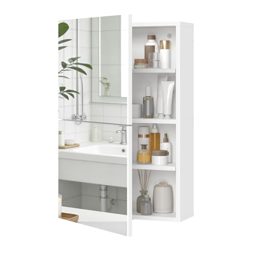 MAHANCRIS Medicine Cabinet with Mirror, Bathroom Cabinet Wall Mounted with 2 Mirrored Doors, Wooden...