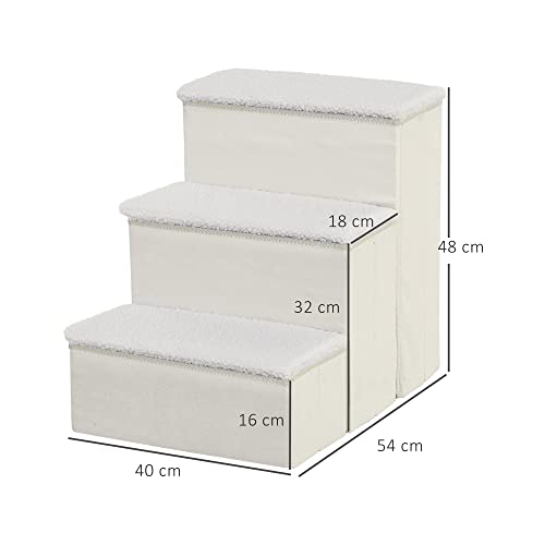 PawHut Hundetreppe 3 Stufen 48 cm Hoch Haustiertreppe für kleine und alte Tiere klappbar Katzentreppe Hunderampe Einstiegshilfe für Bett, Sofa, Couch und Auto Weiß