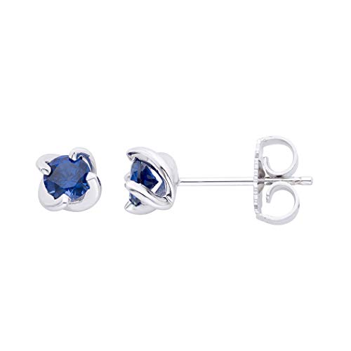 .925 Sterling Silver Petite Swirl-Set 1/5" Stud Earrings - Lab Grown Blue Sapphire, September Birthstone #TOP19