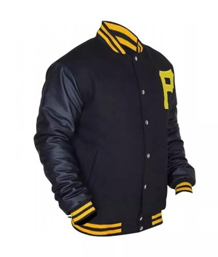 Pittsburgh Majestic Pirates Wool With Leather Sleeves Sports Letterman Varsity Jacket2