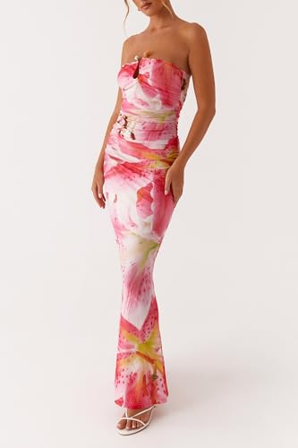 Image of Cut Out Maxi Tube Dresses for Women Sexy Y2k Strapless Backless Bodycon Long Dress Summer Sleeveless Hollow Sundress
