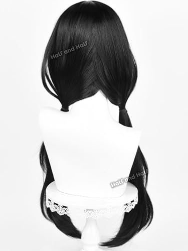 Image of Half and Half Kurumi Cosplay Wig Long Black Anime Low Ponytail Wigs with Side Part Bangs 31.5'' Black Pigtails Twin Tails Evil Elf Costume Wigs for Women Pary Halloween