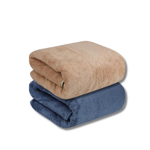 Krujyam Microfibre Bath Towel Large Size for Men & Women | Super Absorbent Soft Towels for Bath | Quick Dry Lightweight Bath Towel Microfibre | Premium Towels for Bath Large Size (2, Dark Blue_Beige)