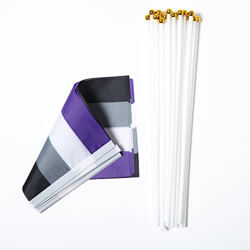 Image of GentleGirl 12 Pack Asexual Pride Rainbow Flags Asexual Small Mini Hand Held Stick Flag Gay LGBT Festival Party Parades Decorations