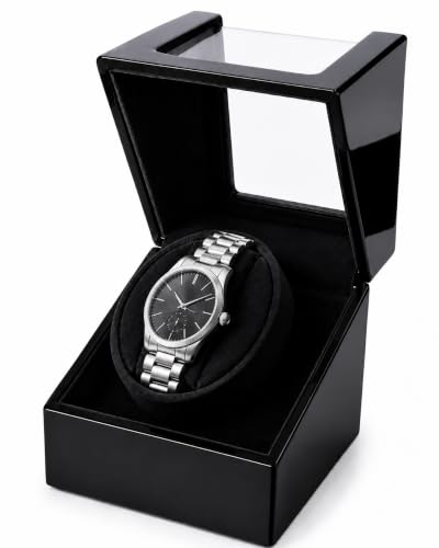 Image of Automatic Watch Winder, Ultra-Quiet Motor (<10dB), Single Watch Winder Box with AC & Battery Power, Hand-Polished High-Gloss Piano Finish, Luxury Watch Winder for Men, Fits Most Automatic Mechanical Watches