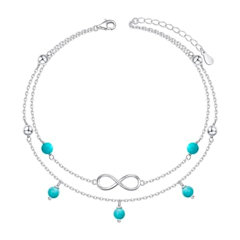 FLYOW S925 Sterling Silver Turquoise Anklet Cover