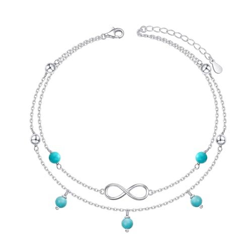 Image of Flyow Anklet for Women S925 Sterling Silver Adjustable Foot Beaded Heart Charm Ankle Bracelet Anklets Jewelry