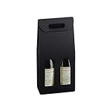 Lucgel Srl - 10 cajas porta botellas de vino de 2 de cartón de piel negra con asa y ventana frontal - Estuche de papel