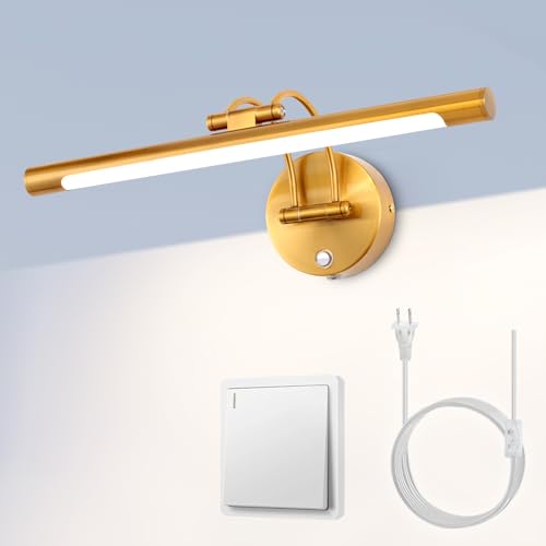 Image of Modern Dimmable Vanity Light Fixtures, Plug-in Rotatable Wall Sconce | 3000K /4500K /6000K Multi CCT Picture Display Wall Mount Lamp 8W 16 Inch(Brass)