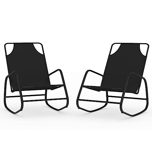 vidaXL 2X Tumbona Mecedora Reclinable Hamaca Cama de Salón Diván Asiento Jardín Patio Terraza Balcón Muebles Exterior de Acero y Textilene Negro