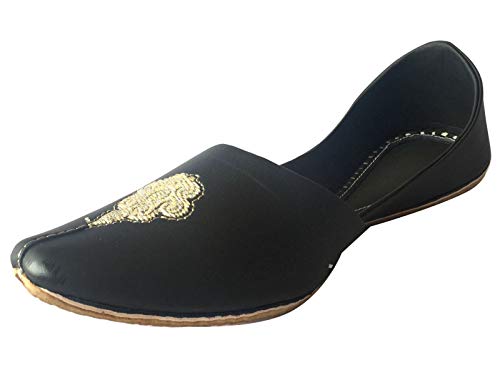 Step n Style Men's Khussa Shoes Punjabi Jutti Rajasthani Mojari Kolhapuri Jaipuri Ethnic Indian Shoes (10.5) Black