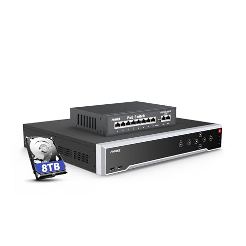 ANNKE 12MP 32CH PoE Network Video Recorder, 16 Ports Expandable 32 Channels (Only Comes with 8 Port PoE Switch) H.265+ NVR, AI Motion & 1CH Face Detection, Compatible with Alexa, 8TB HDD Included