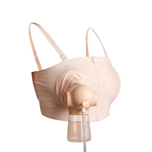 ANNABELLA Hands Free Pumping Bra: Adjustable and Detachable with Central Zip Panel Nude