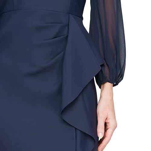 Alex Evenings Women's Long Off The Shoulder Mother of The Bride Dress with Illusion Sleeves, Cascade Ruffle & Front Slit3