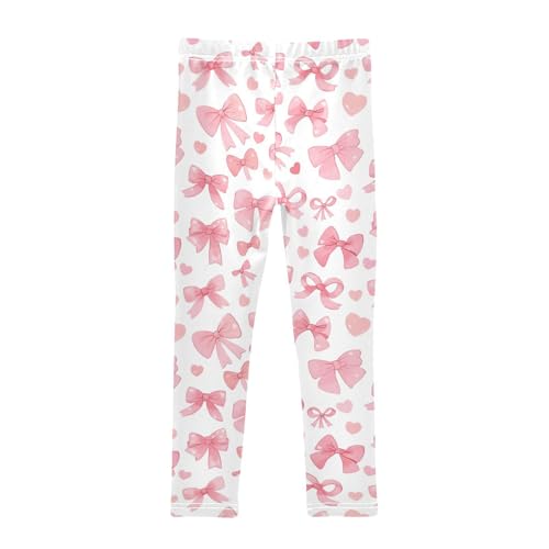 Wusikd Pink Ribbon Girls' Leggings Toddler Doodles Bows Hearts Kids Yoga Pants Dance Active Tights 4T2