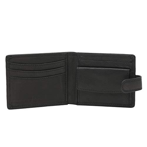 Image of Calfnero Men's Genuine Leather Bifold Wallet-Multiple Card Slots ID Window with Coin Pocket- Leather Wallet(Black)