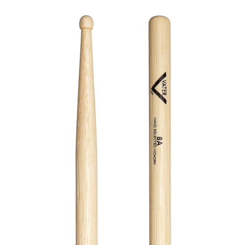 Baguettes Vater VH8AW Série 8A en hickory américain avec pointe en bois de tonneau pour batteurs
