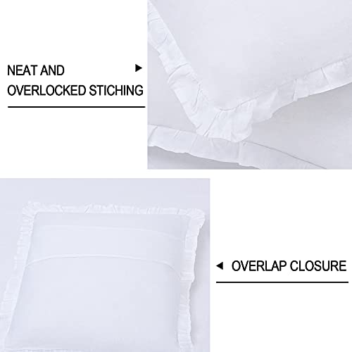 Phf 100% Linen Euro Sham With Ruffle, 26" X 26", Set Of 2, Washed Soft French Flax Euro Throw Pillow Covers, Ultra Breathable Durable Comfy Euro Shams For Bed Couch Sofa, White #TOP4