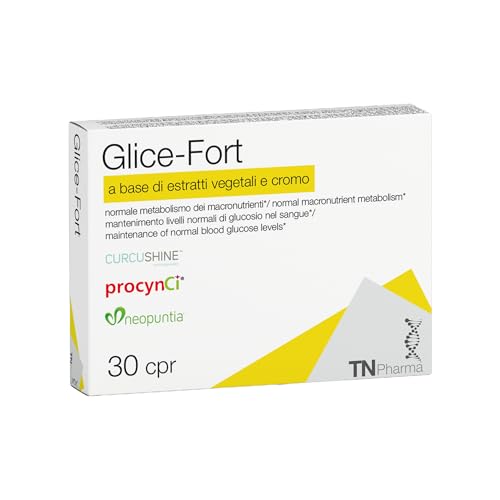 TN Pharma Glice-Fort, Integratore di Estratti Vegetali e Cromo, Vegan, Senza Glutine e Lattosio, 30 Compresse, Per il Controllo dei Livelli di Glucosio