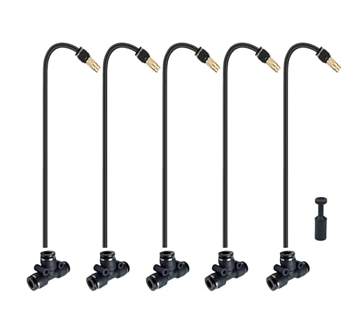 真鍮ミストノズルティー5個パック 16インチ 360度調節可能な銅スプレー、1/4 トラビングホース、散水植物、点滴灌漑、空気圧継手、庭の水やり用接続(16インチ)の商品画像（Amazon）