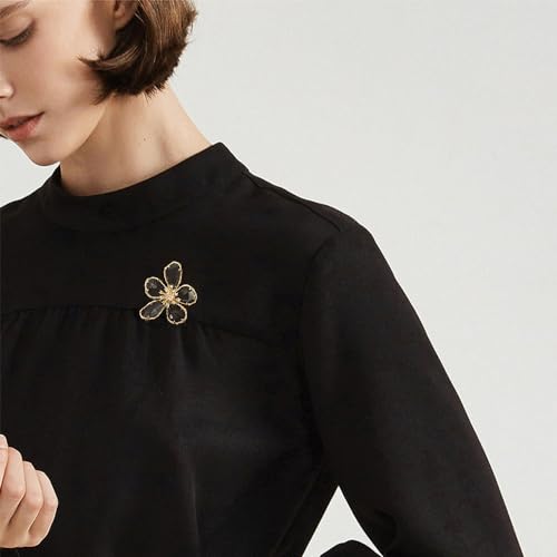 Image of Rhinestone Flower Brooch Pin for Women Girls Gold Plated Fashion Geometric Crystal Floral Petal Pistil Brooches Lapel Pins Dainty Art Deco Dress Accessories Wedding Birthday Holiday Jewelry