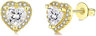wynn's Silver Gold Stud Earrings for Women, 925 Sterling Silver Stud Earrings, Cubic Zirconia Stud Earrings, Hypoallergenic 10mm Sleeper Studs for Women Girls, Jewellery Gift for Birthday Christmas