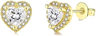 wynn's Silver Gold Stud Earrings for Women, 925 Sterling Silver Stud Earrings, Cubic Zirconia Stud Earrings, Hypoallergenic 10mm Sleeper Studs for Women Girls, Jewellery Gift for Birthday Christmas